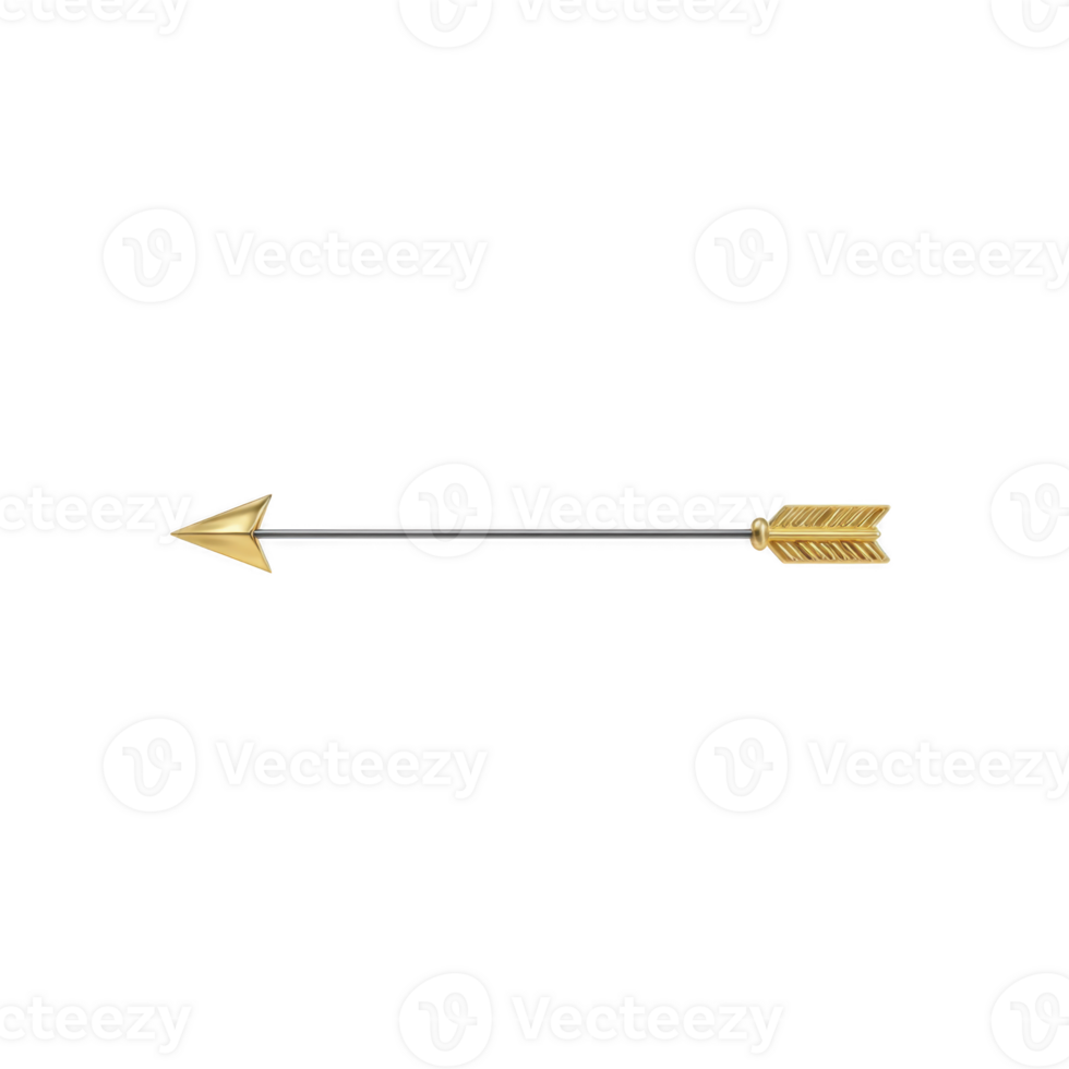 Sleek golden arrow with metallic shaft and feathered fletching, isolated on transparency background, symbolizing direction and precision png