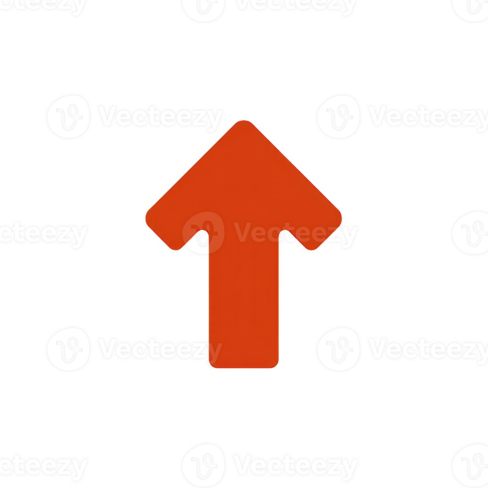 Bright red upward arrow symbol on transparent background, indicating direction or movement. arrow is bold and simple, often used in navigation or to signify progress png
