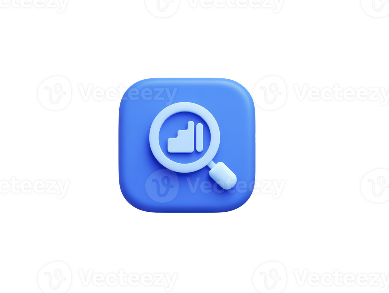 Blue 3D icon features magnifying glass over bar chart, symbolizing data analysis and research. design is modern and minimalistic, ideal for digital applications and interfaces png