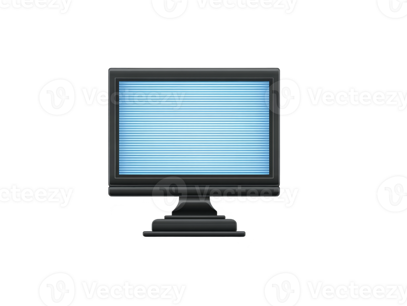 Black computer monitor with blue screen displaying horizontal lines, isolated on transparency background. design is simple and modern, suitable for technology related themes png
