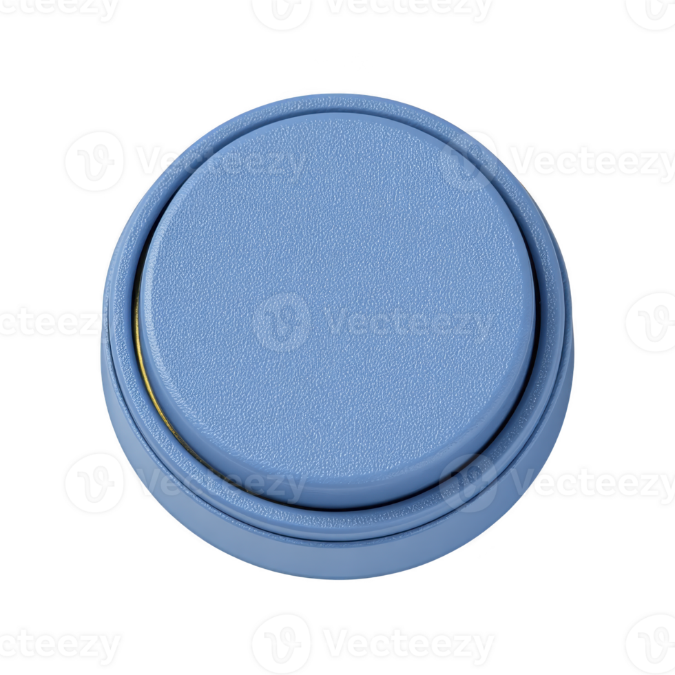 Round, textured blue button with slightly raised center and smooth edge, isolated on transparency background. button simple design and soft color give it modern and minimalist appearance png