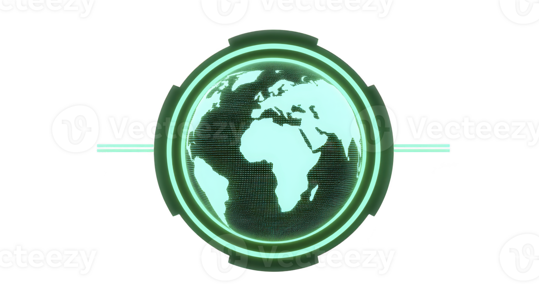 Glowing digital globe with futuristic design, featuring green hue and grid lines, represents global connectivity and technology. image conveys sense of innovation and modernity png