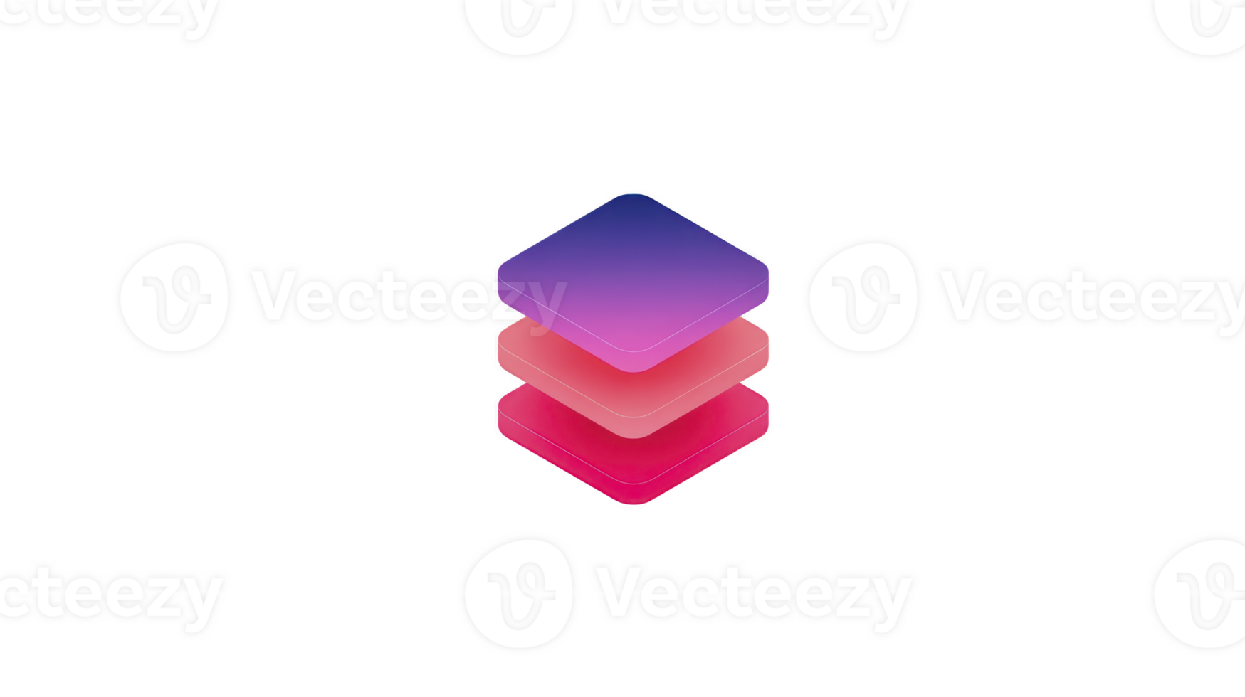 Stack of three gradient colored squares, each with smooth transition from blue to pink, creates modern and abstract design. squares are layered, giving 3D effect png