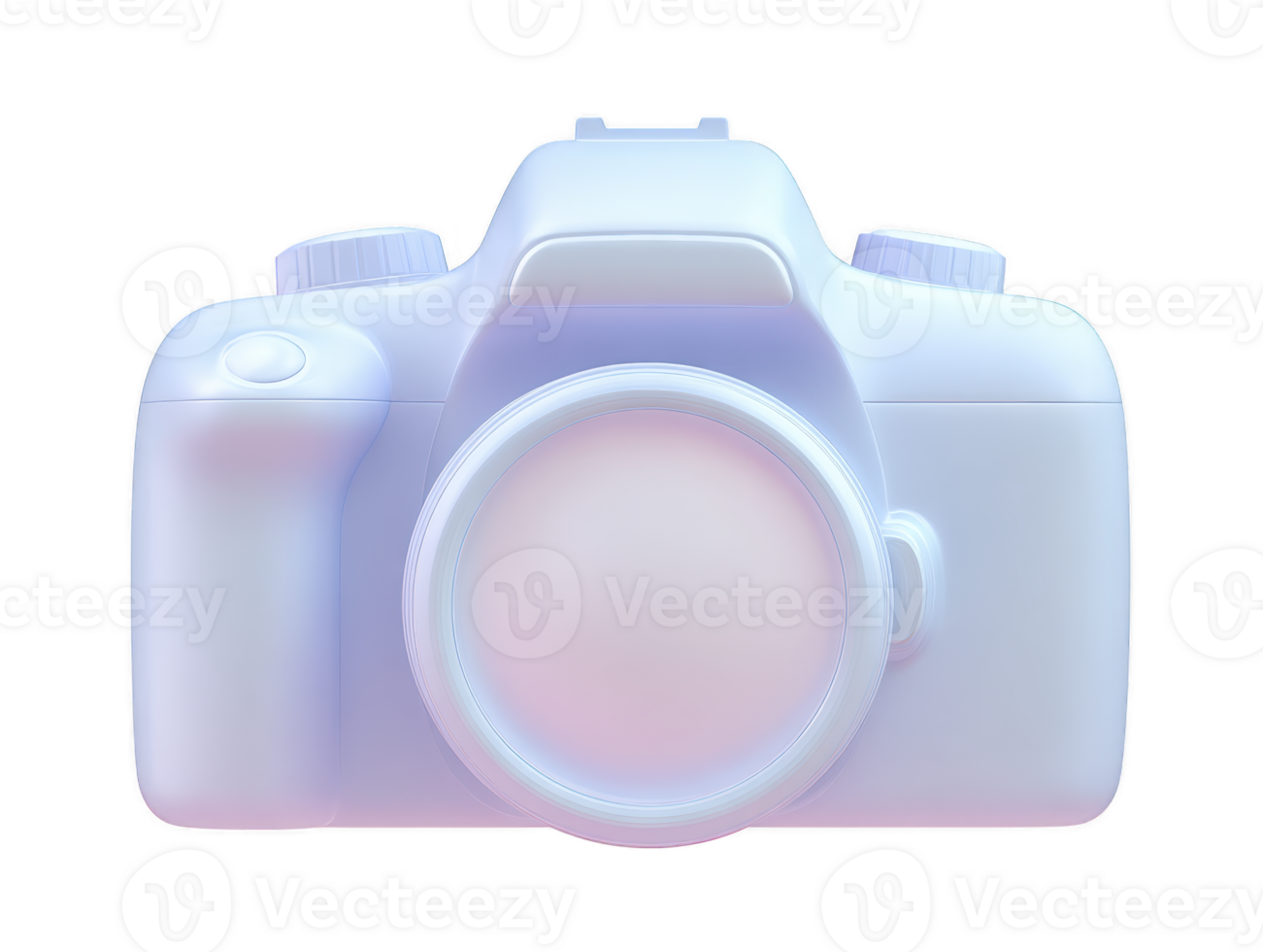3D rendering of pastel colored camera with soft, glowing effect, showcasing modern and artistic design. camera appears futuristic and minimalistic, with smooth curves and sleek finish png