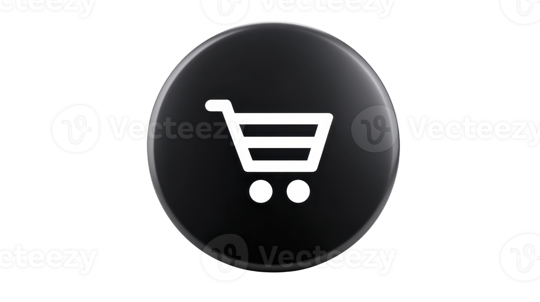 White shopping cart icon is centered glossy black circular button, symbolizing online shopping or e commerce. minimalist design is modern and sleek, ideal for digital interfaces.shopping cart icon png