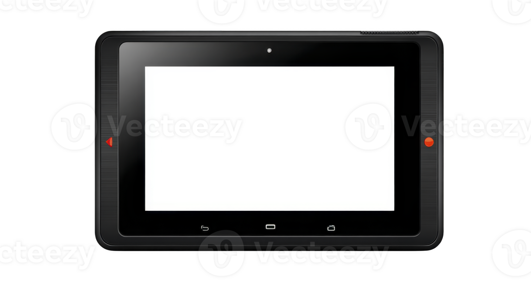 Black tablet with blank white screen, featuring sleek design and minimalistic buttons, is displayed. device is suitable for various digital tasks, offering modern and versatile user experience png
