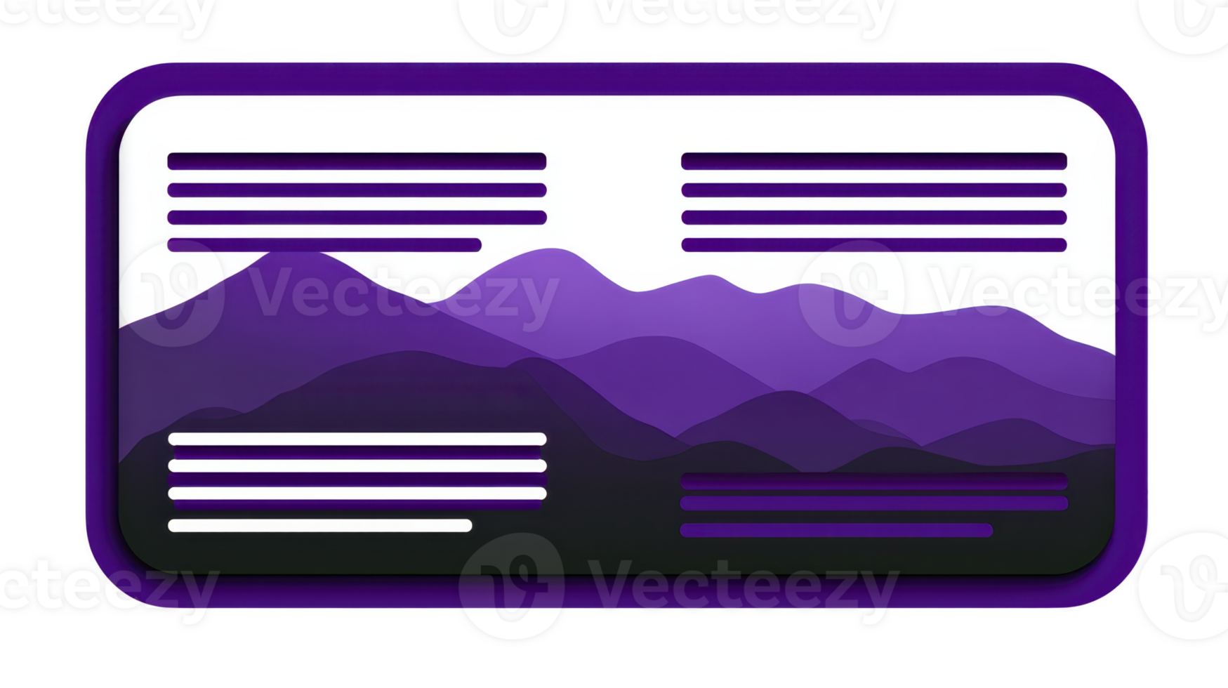 Stylized illustration features purple mountain landscape with layered peaks and abstract text blocks, creating modern and artistic design. use of gradients adds depth and visual interest png