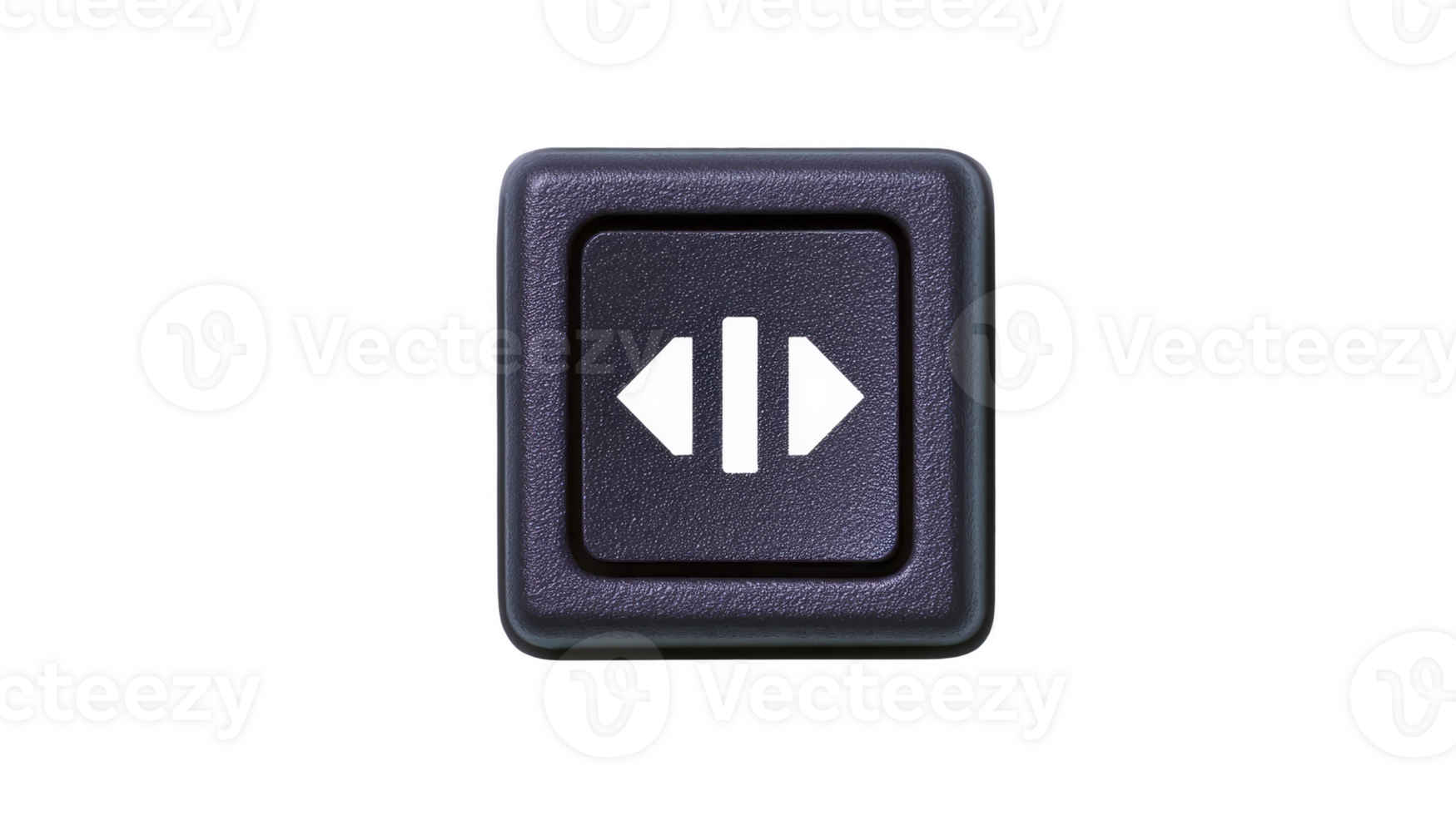 Black square button with white arrows pointing left and right, symbolizing navigation or control, is depicted. button has textured surface and modern design, suitable for digital interfaces png