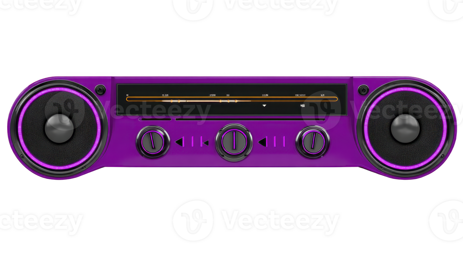 Vibrant purple retro style stereo system with dual speakers and central control panel evokes nostalgia. design features sleek interface with buttons and dials for easy navigation png
