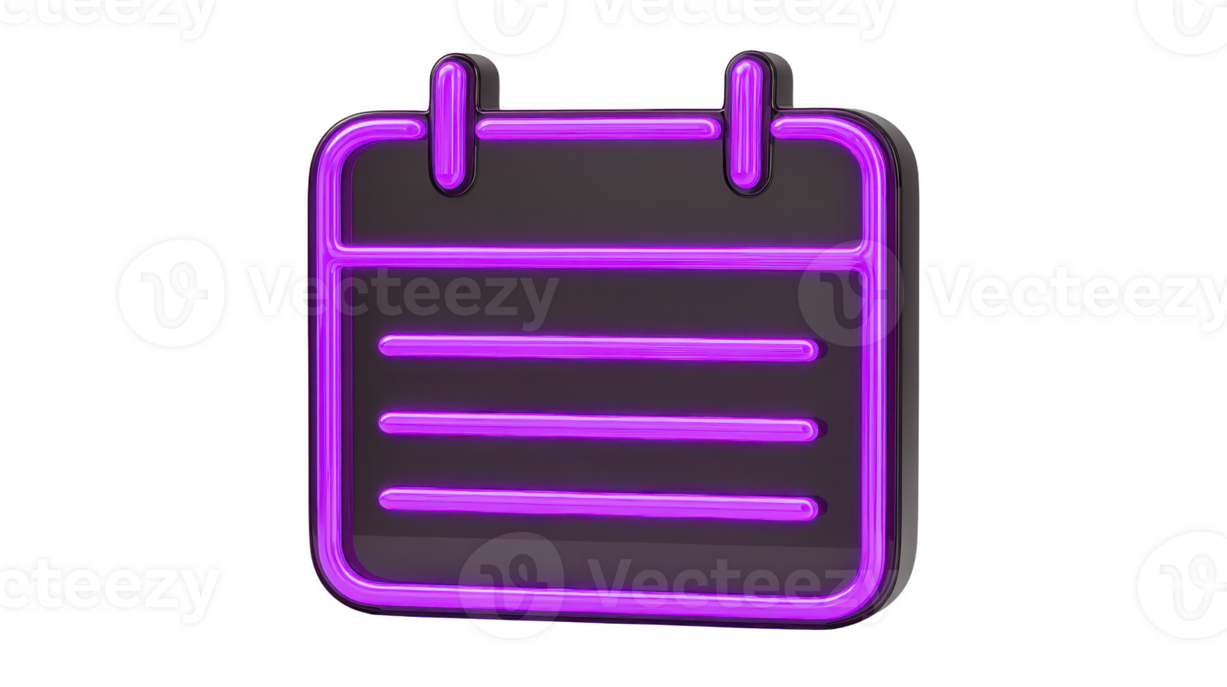Glowing purple neon calendar icon with modern design, featuring rectangular shape and horizontal lines representing days. vibrant color and sleek style make it eye catching png