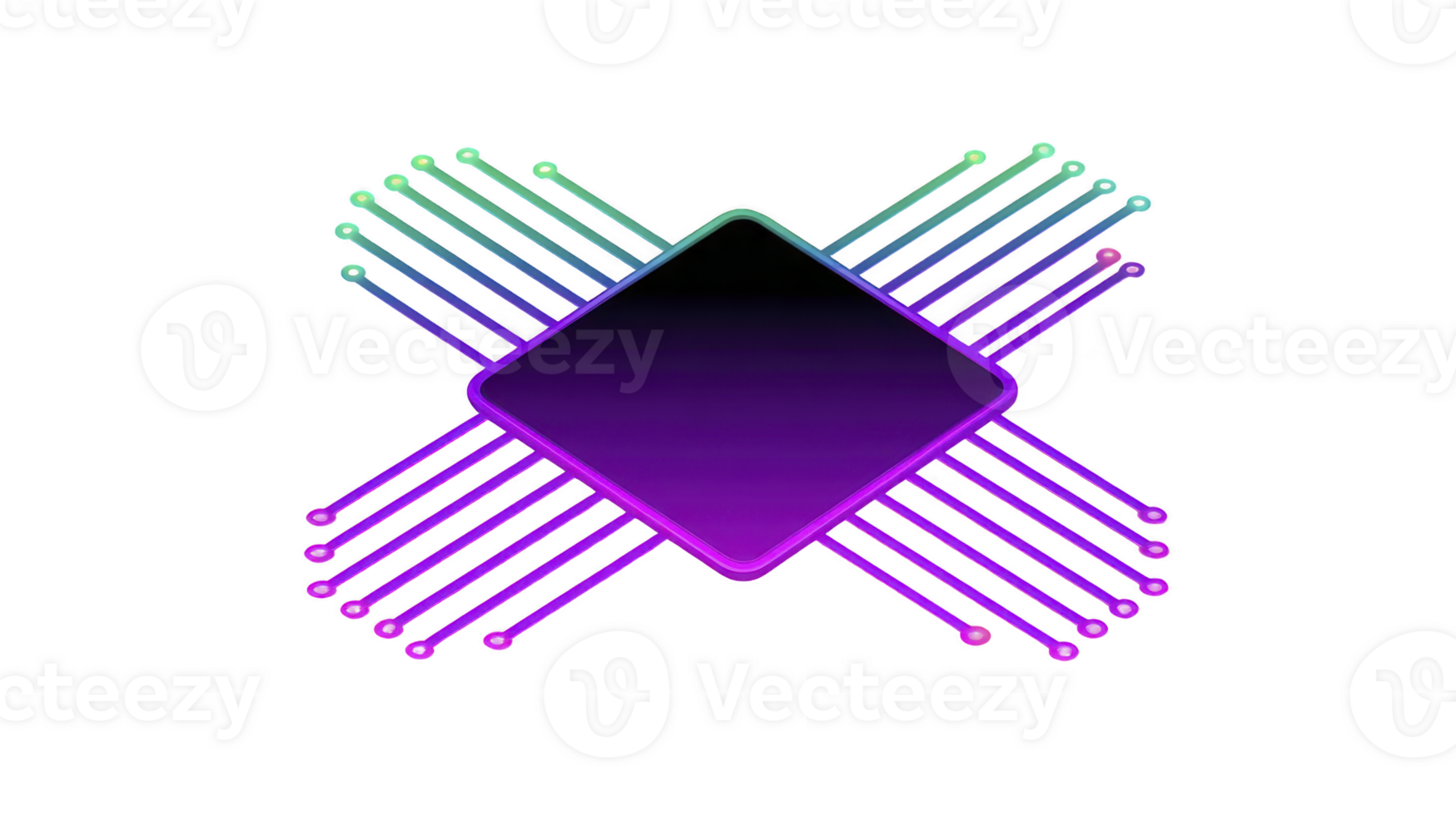 Futuristic, glowing geometric design features central diamond shape with radiating lines, creating tech inspired, vibrant aesthetic. gradient colors transition smoothly, adding depth and intrigue png