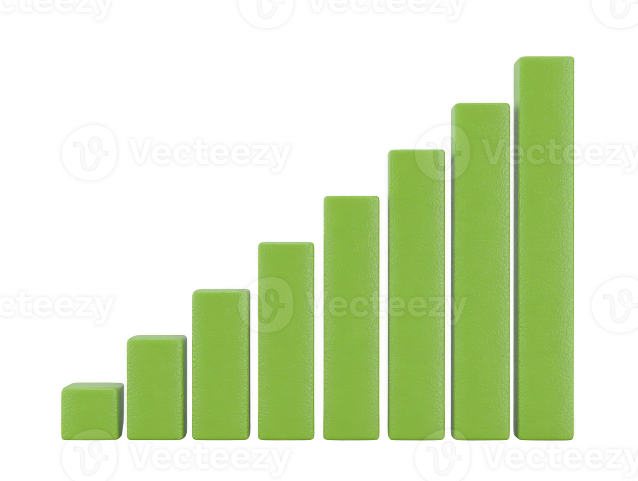 Green bar graph representing growth and progress, showcasing increasing values in visually appealing manner. This conveys sense of achievement and upward movement png