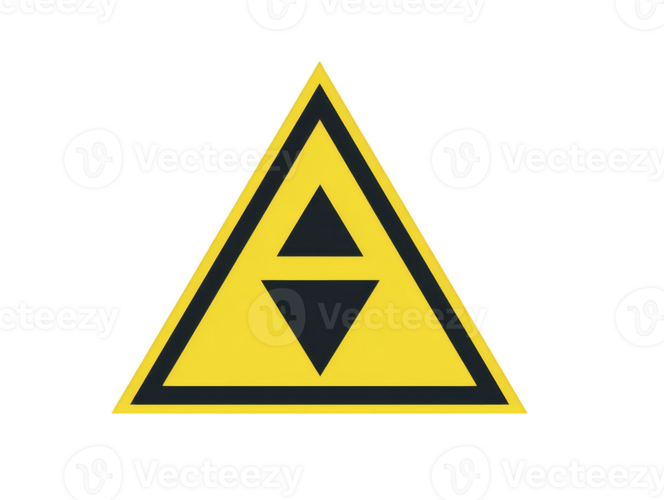 Warning symbol in triangular shape with yellow background and black geometric shapes. This design conveys caution and safety awareness, often used in various contexts png