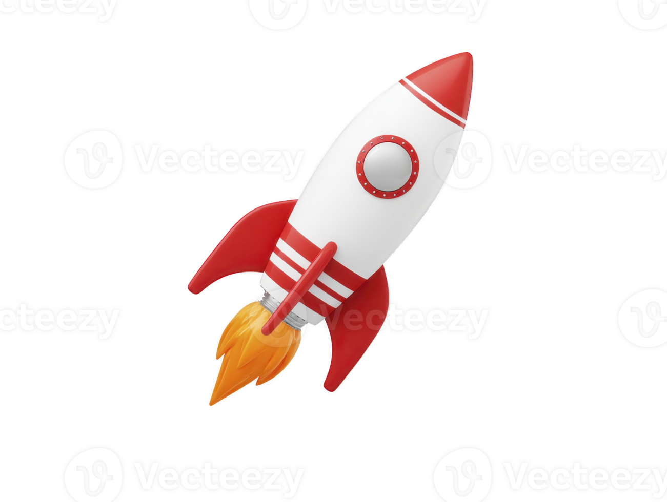 Colorful rocket with red fins and flames, symbolizing adventure and exploration, ready to launch into space. Perfect for projects related to technology and innovation png