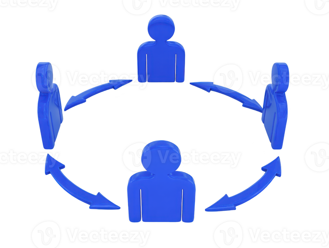 Collaboration and teamwork are represented by blue figures in circular arrangement, symbolizing communication and interaction among individuals. This conveys sense of unity and cooperation png