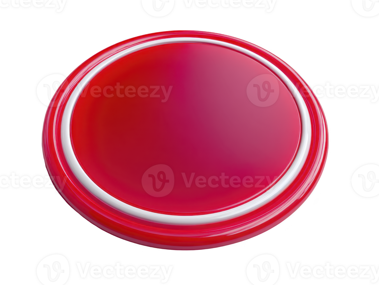 Vibrant red button with glossy finish, featuring white circular border. This button is ideal for various applications, including gaming, technology, and interactive displays, evoking excitement png
