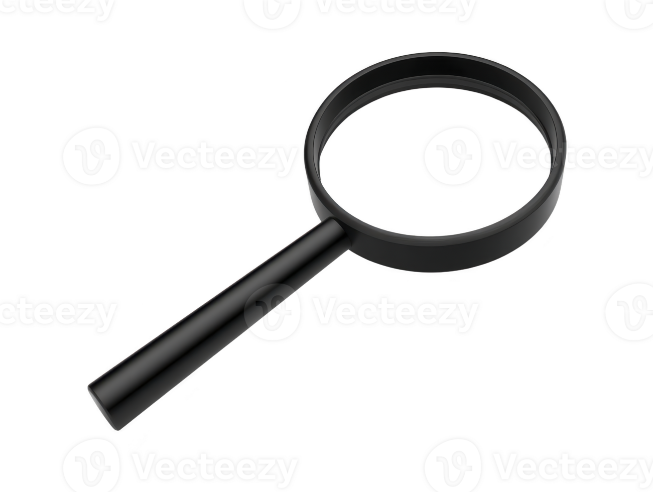 Black magnifying glass with circular lens and long handle, symbolizing search and investigation. This tool is often used in research, reading small text, or examining details closely png