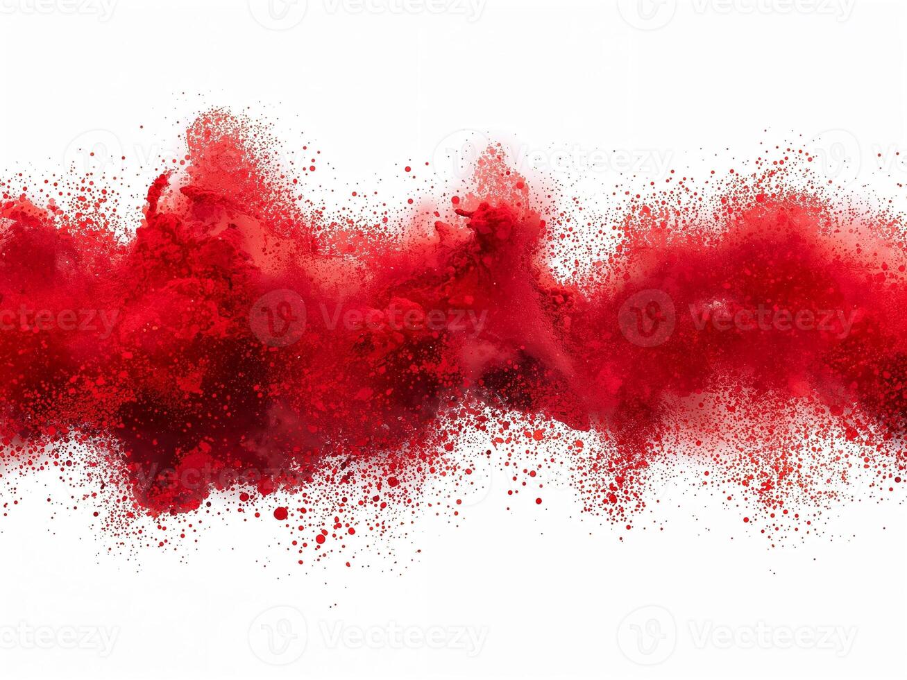 A dynamic cloud of exploding red powder and dust, isolated on a clean white background. photo
