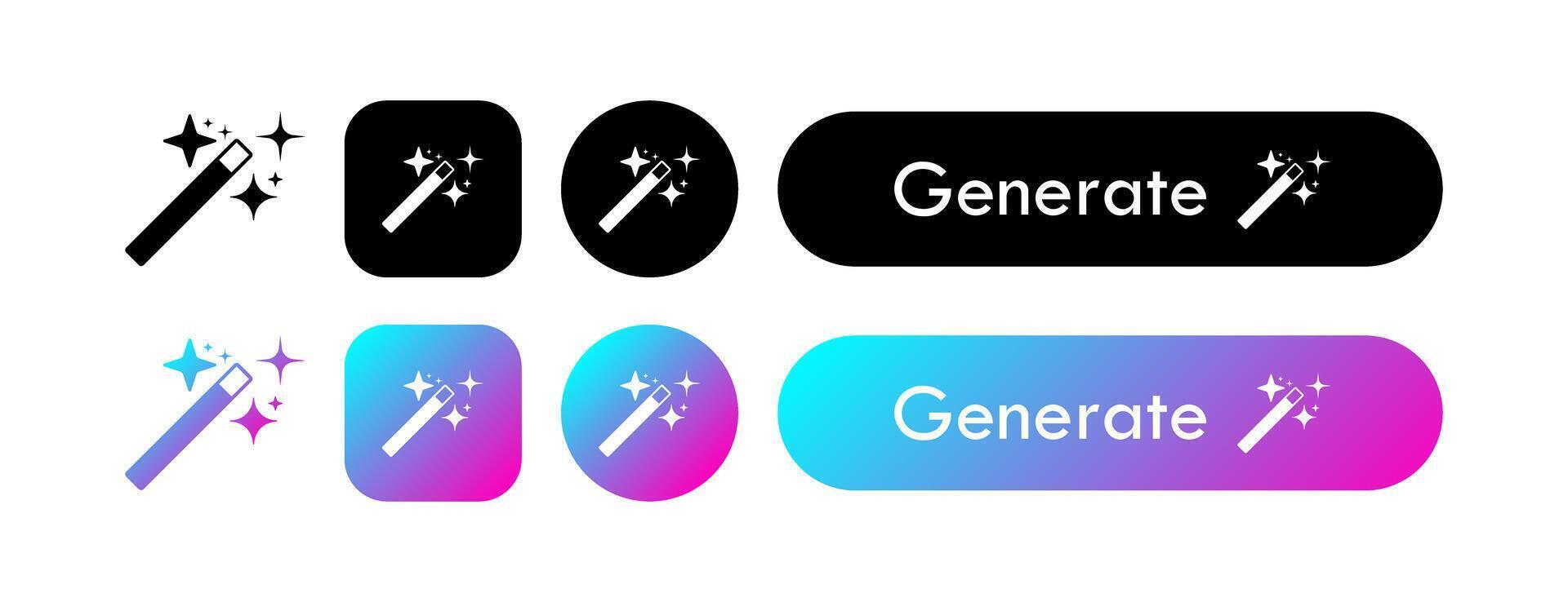 Artificial intelligence colorful generate web button set. Ai icons collection illustration vector