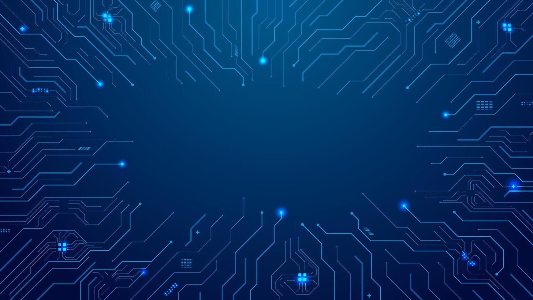 Circuit board with wire connecting paths, digital ai tech background template for technology, science vector