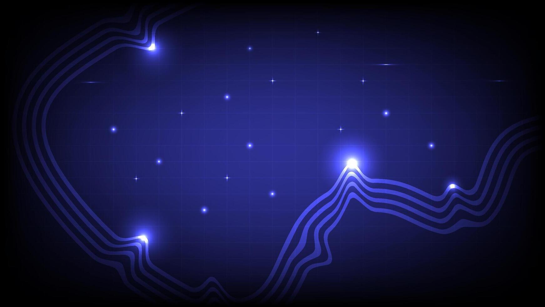Futuristic abstract background featuring glowing wavy lines, star lights and deep blue gradient, ideal for technology or space themes vector