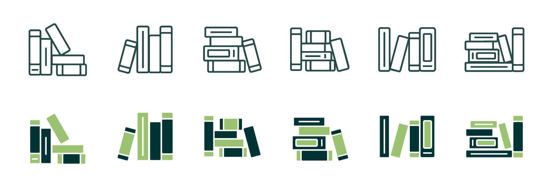 education school library book shelf icon set online book, novel, dictionary collection reading book stack signs illustration for web and app vector
