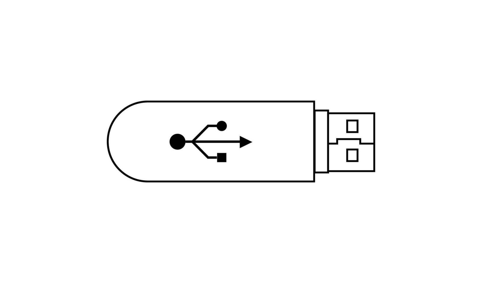 Simple line drawing of a usb flash drive with usb symbol vector