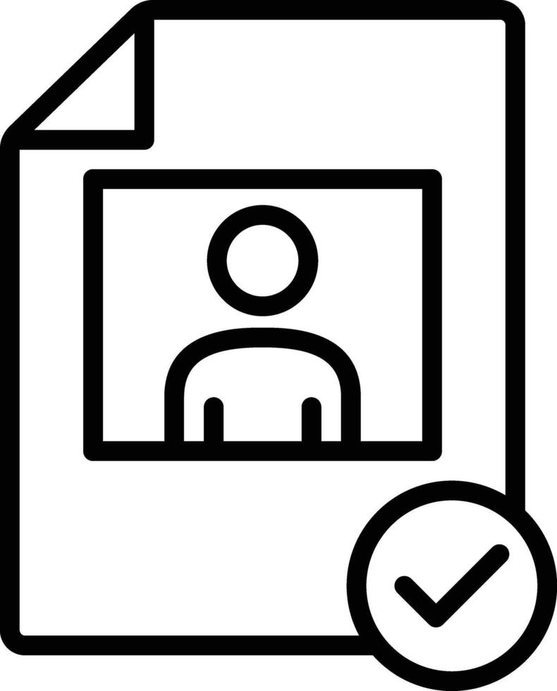 Document containing a user profile or identity, accompanied by a verification mark that the information has been checked and deemed valid or accurate vector