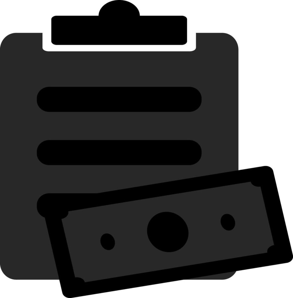 This is a simple outline of a clipboard with a form and a banknote, symbolizing an expense report. vector