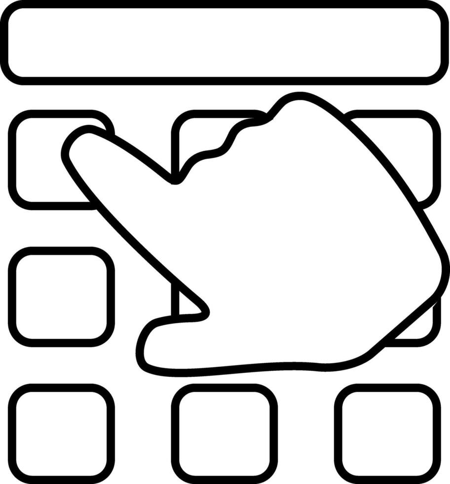 An icon of a hand entering a code on a numeric keypad. vector