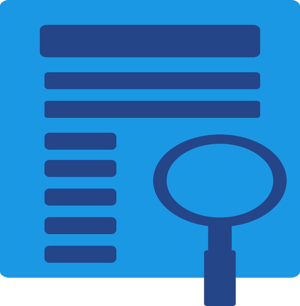 The magnifying glass icon highlighting a document can also be interpreted as an in-depth analysis of a report, data, or information. vector