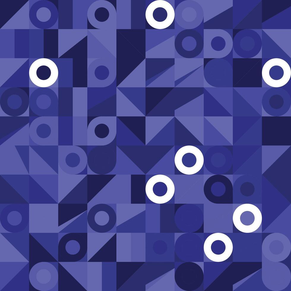 Abstract geometric mosaic pattern with blue triangles squares and circles on modern background vector