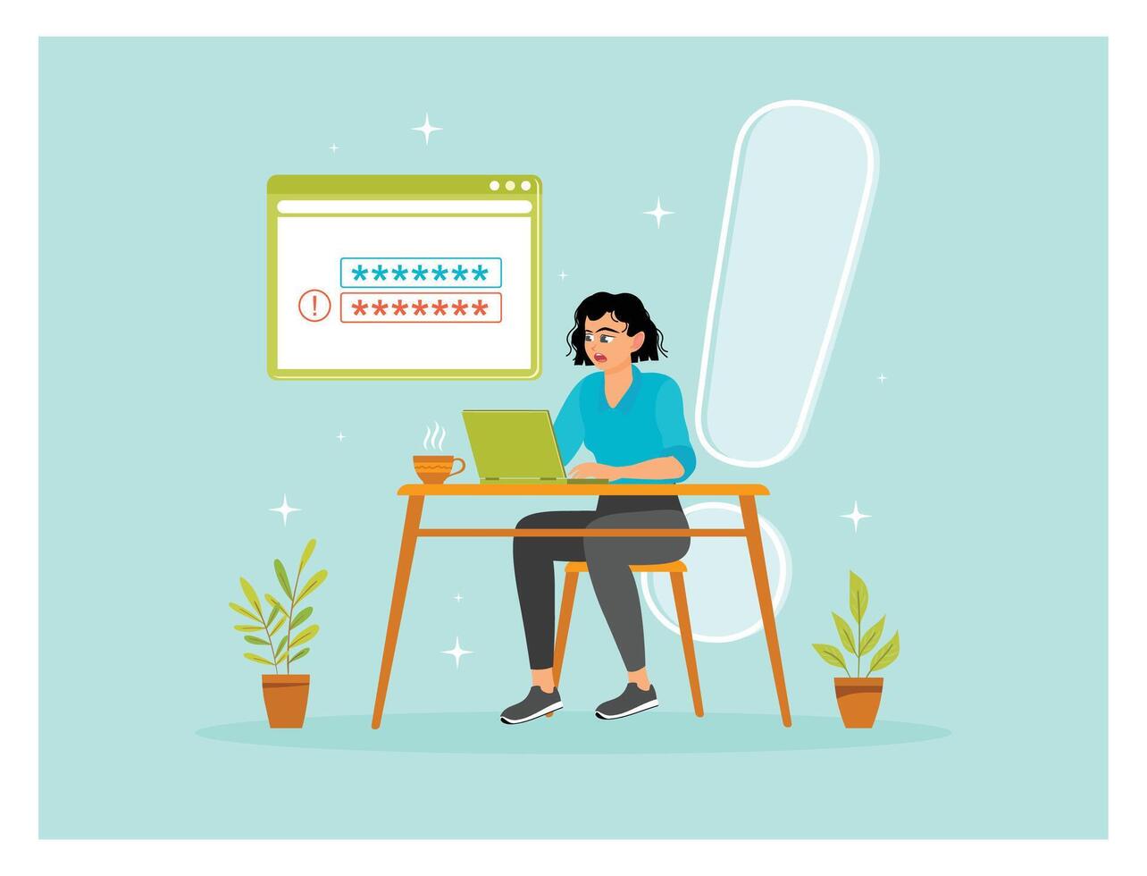 Woman working on password issue vector