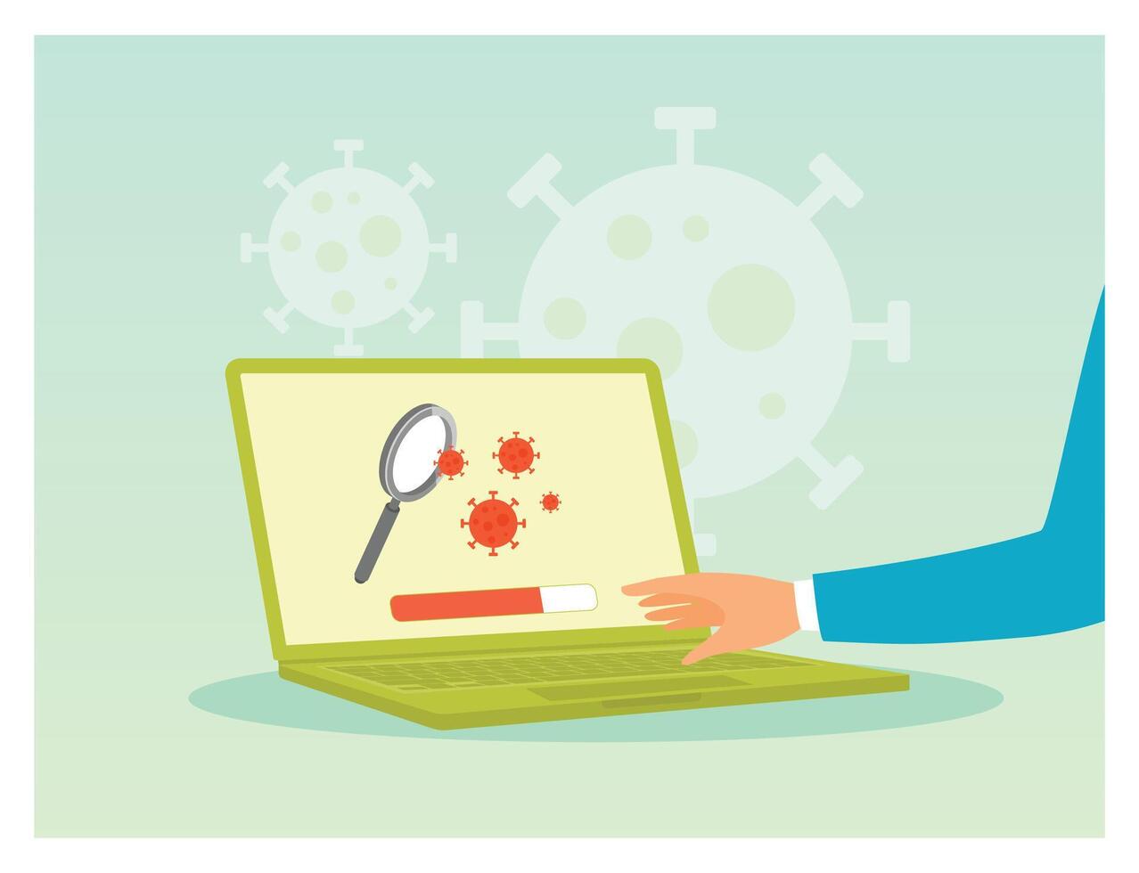 Antivirus software concept. Man with laptop using antivirus program. vector