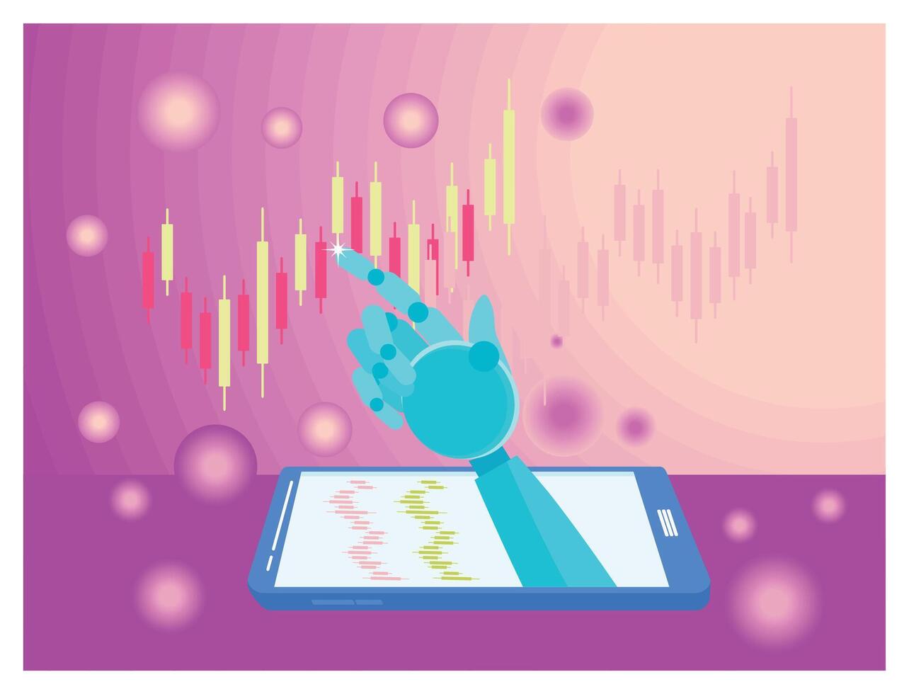 Robot trader concept. AI for automation trading on stock market. vector