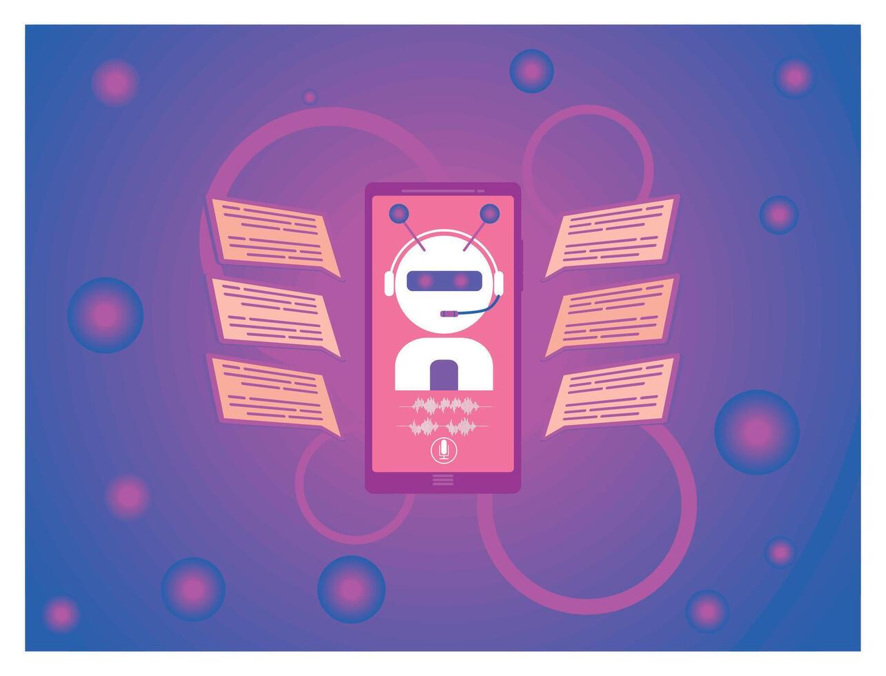 Mobile online AI chat bots talk via messenger with users. vector