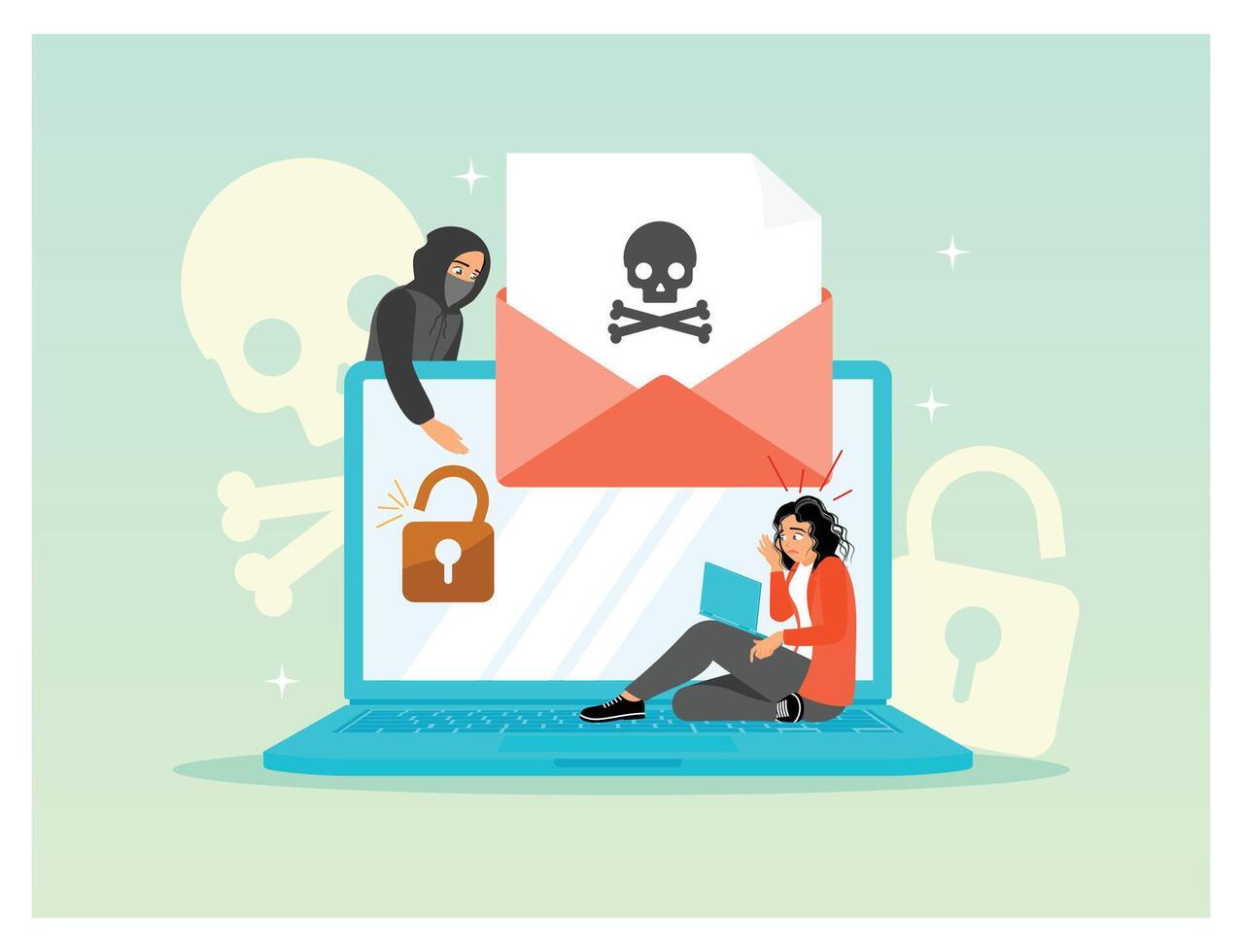 Cybersecurity illustration with phishing threat vector