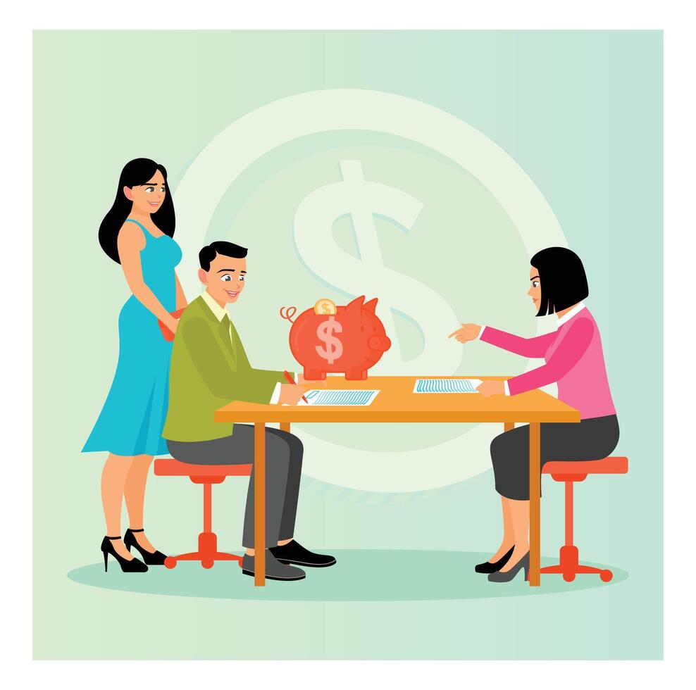 Financial meeting with advisor and couple vector