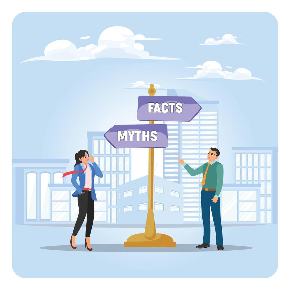Facts vs. Myths signpost illustration vector