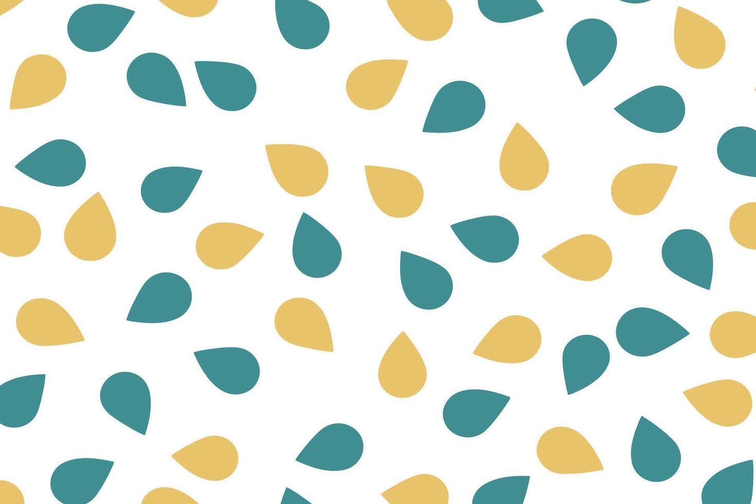 Teal and gold teardrop shapes are scattered randomly creating a simple seamless repeating pattern on a white backdrop vector