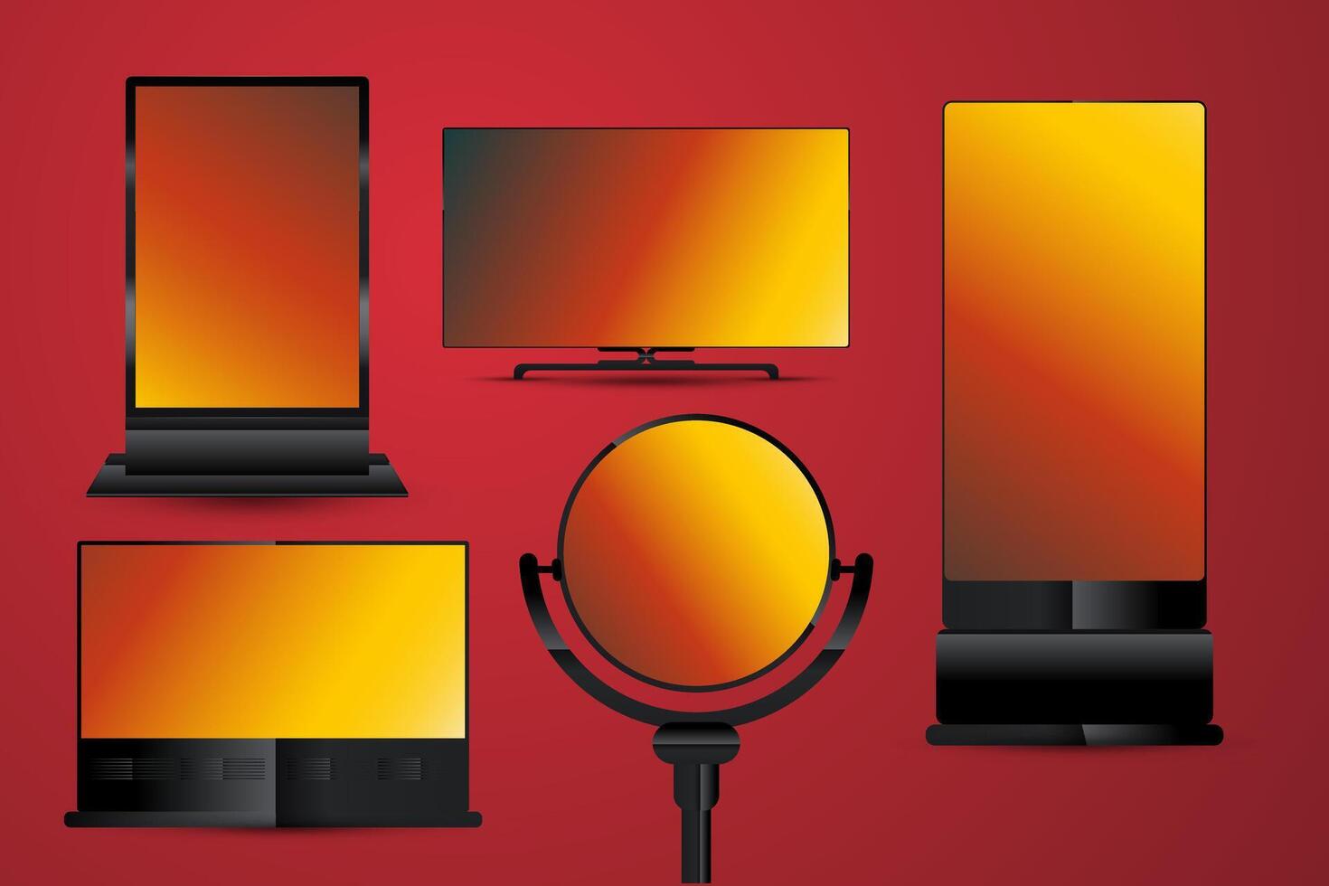 The Collection of Different LED Screens with Technology Concepts Design, Groups of LEDs Mock Up in Hi-Tech Devices Used For Presentation and Signage Digital Vcetor vector