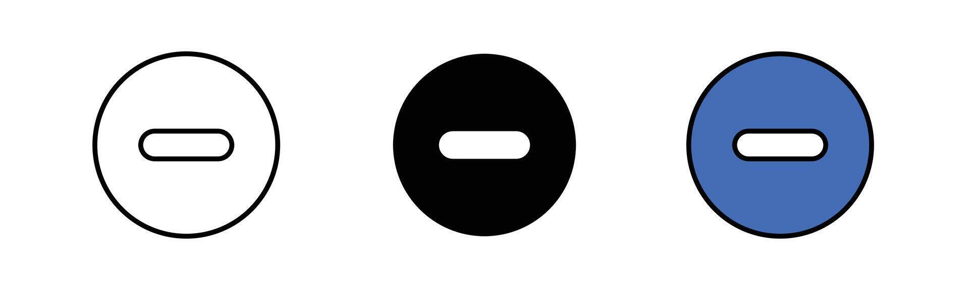 Minus symbol in bold black fill and outline style, representing subtraction, remove, and negative value. Simple and clean design, isolated on white background. vector