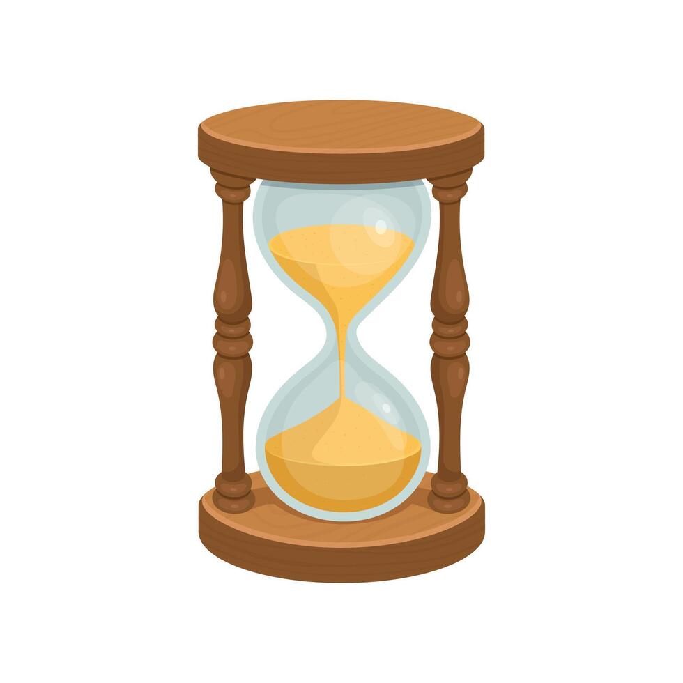 A classic hourglass with a wooden frame contains sand, symbolizing the relentless flow of time and the importance of deadlines. This image captures the essence of transience. vector