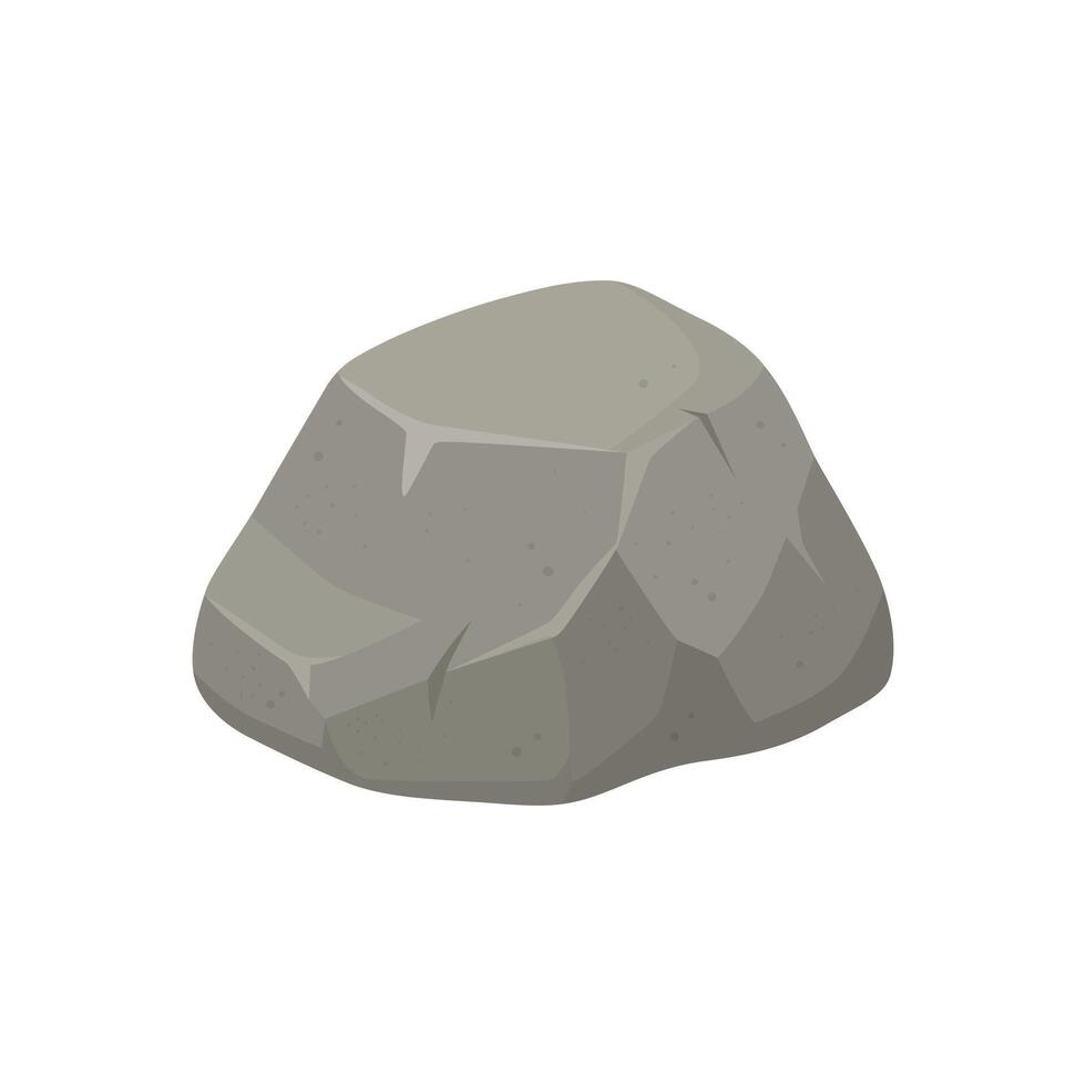 An illustration shows a gray rock with a smooth surface and various facets. The rock has small dark specks throughout and the background is plain white. vector