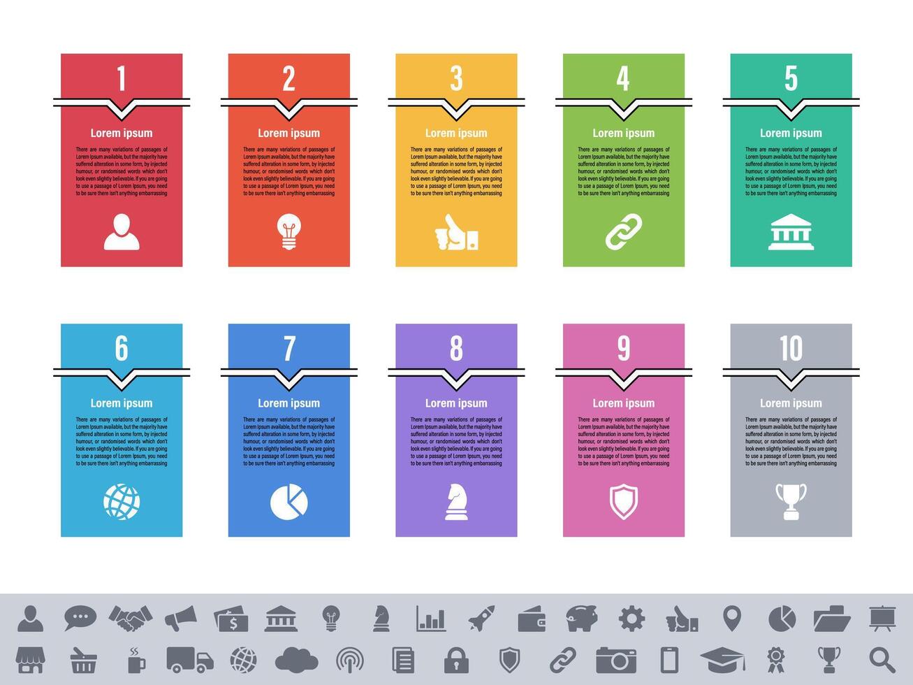 Infographic template with ten colorful steps plus navigation elements for business presentation vector