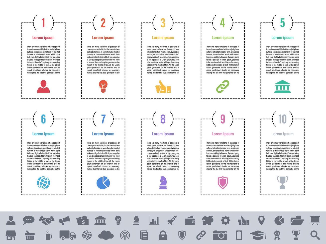 Infographic design template with ten steps process workflow diagram plus visual elements vector