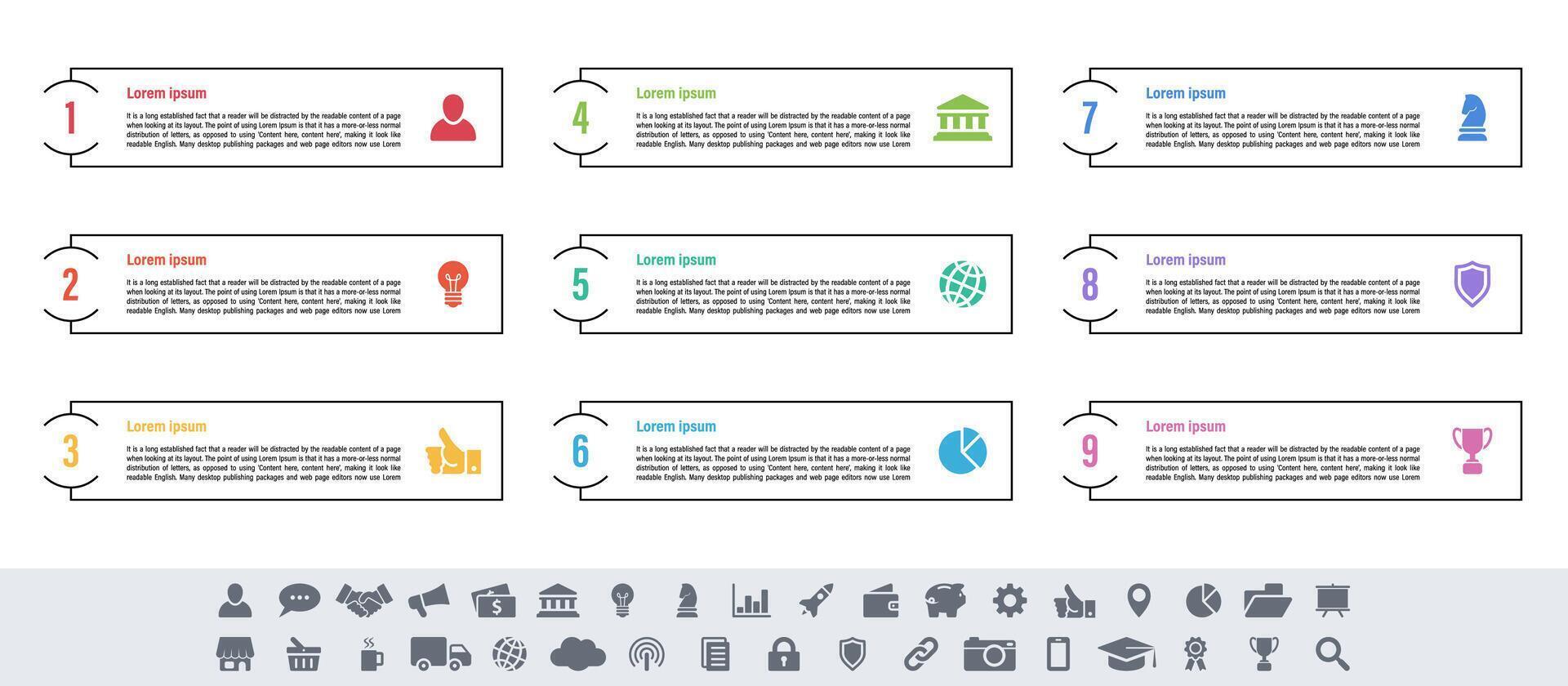 Infographic with nine steps plus visual elements for business process guide template vector