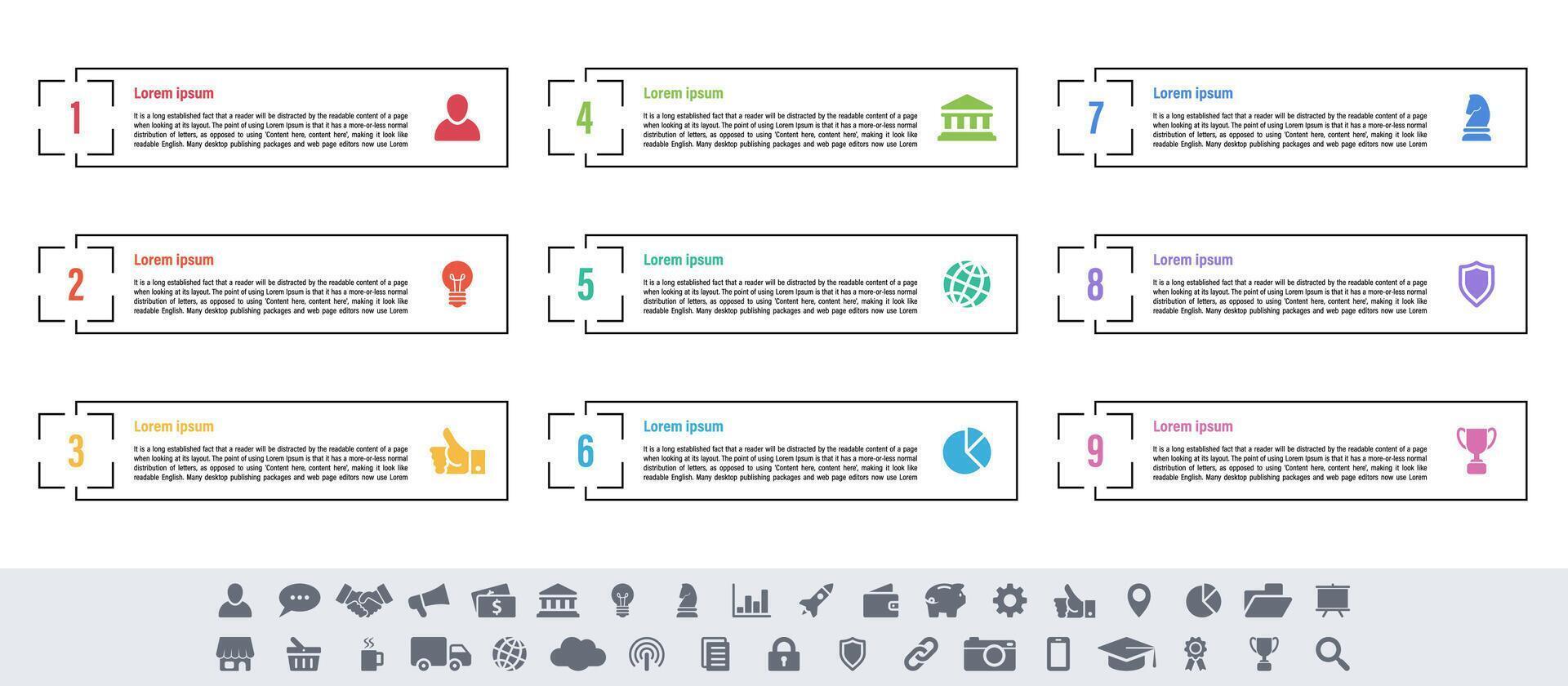 Infographic nine steps plus process workflow diagram business guide vector