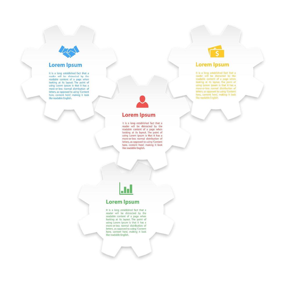 Infographic four steps paper style design with gear elements and text boxes vector