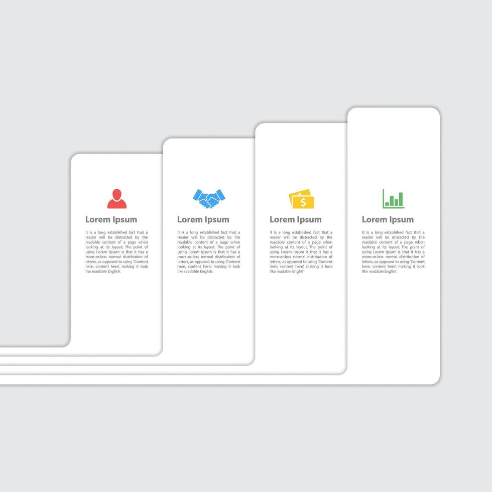 Infographic four steps paper style design with colorful icons and clean white background layout vector